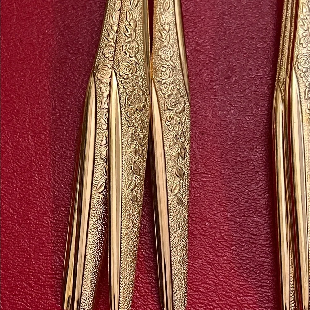 Vintage JH Golden Bouquet Flatware, Gold Tone Floral Stainless Steel